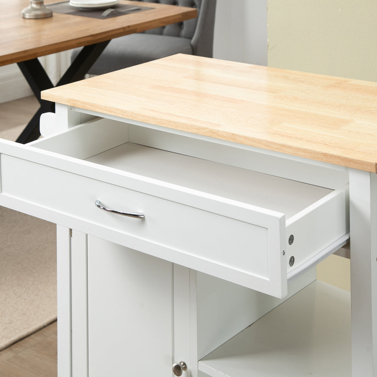 Rolling Kitchen Cart with Wood Top and Drawer – 33"W x 35"H