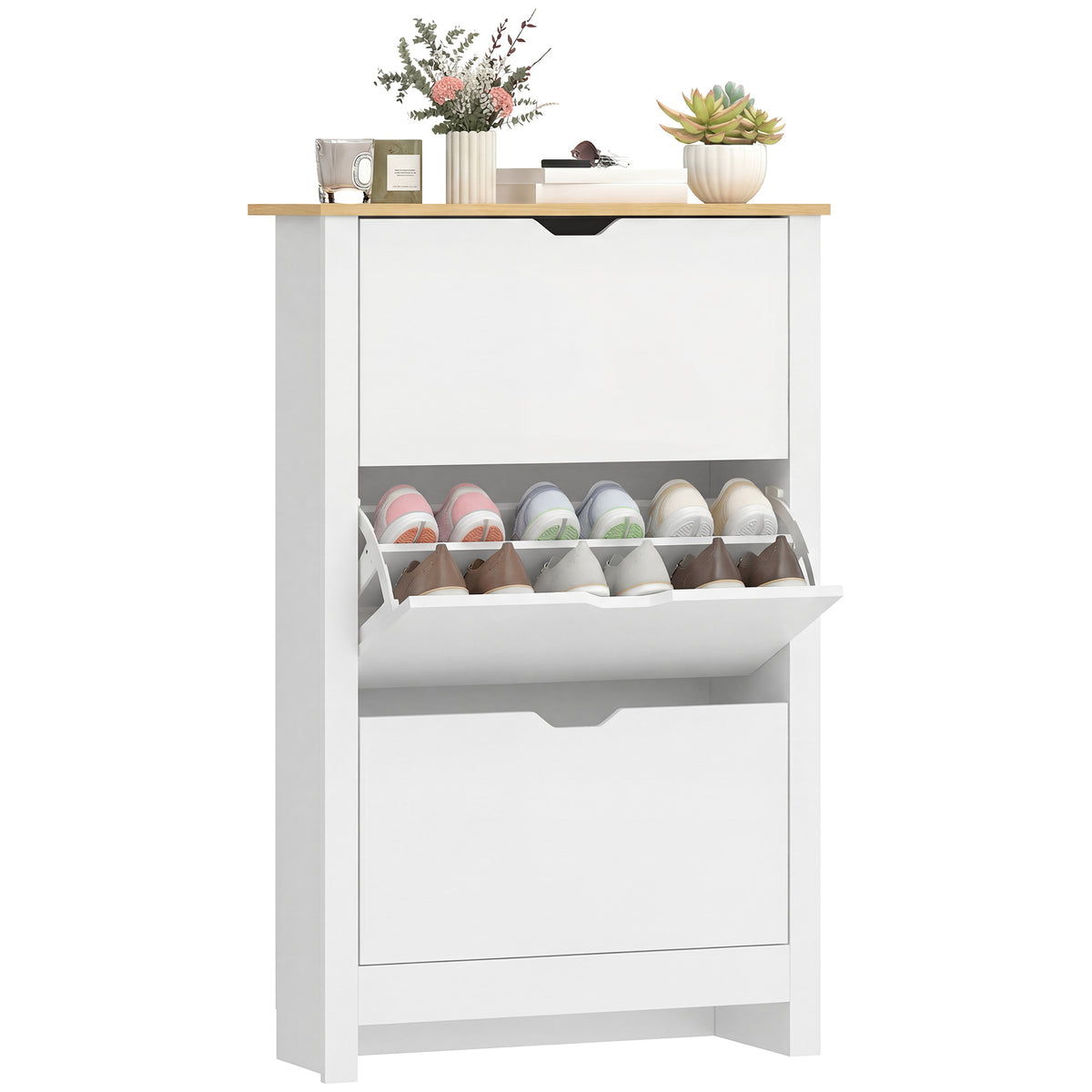 Shoe Storage Cabinet with 3 Flip Drawers – 28"W x 44"H
