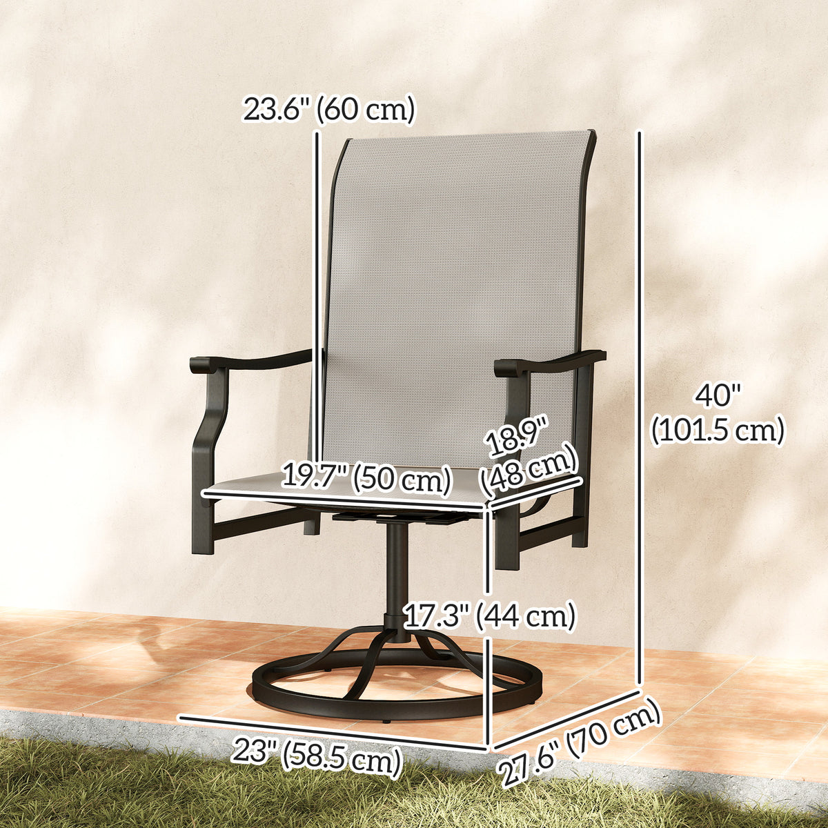 Patio Swivel Chair Set of 2, Swivel Rocker Outdoor Chairs with High Back, for Lawn Garden Backyard Deck – Light Grey