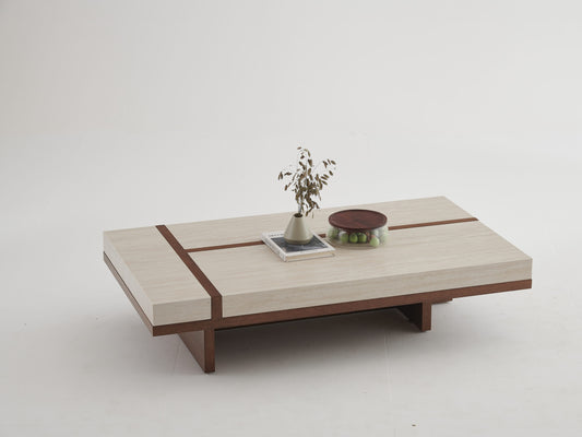 Wood Coffee Table with Inlay Stripe