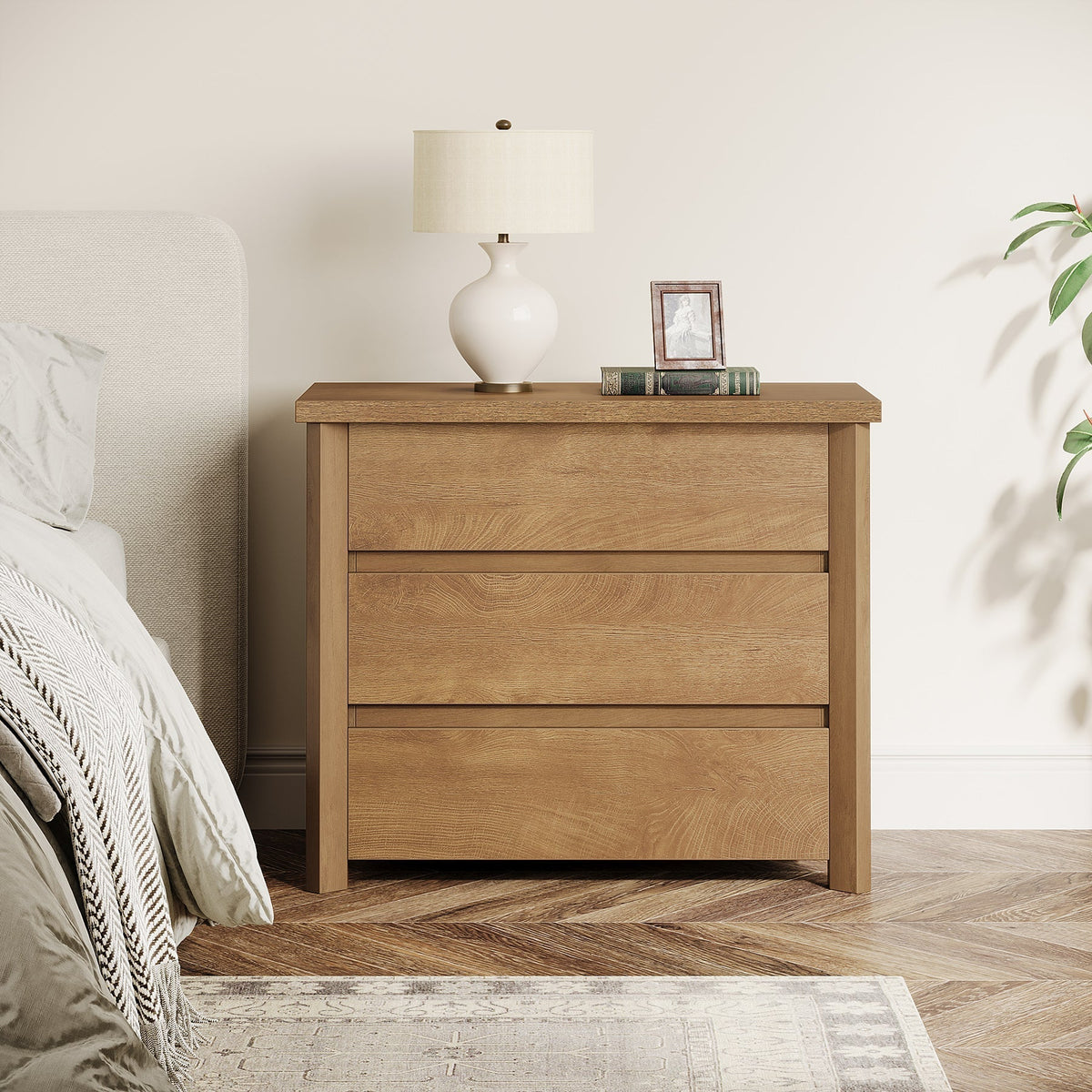 31.5" Wide Nightstand, Farmhouse Bedside Table with 3 Storage Drawers