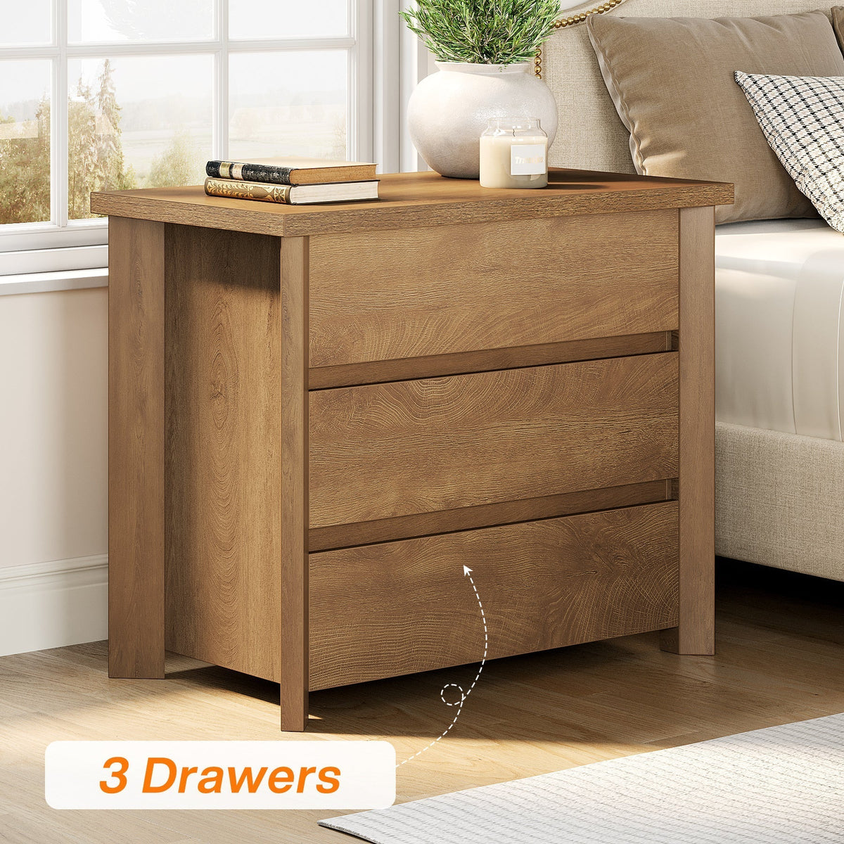 31.5" Wide Nightstand, Farmhouse Bedside Table with 3 Storage Drawers