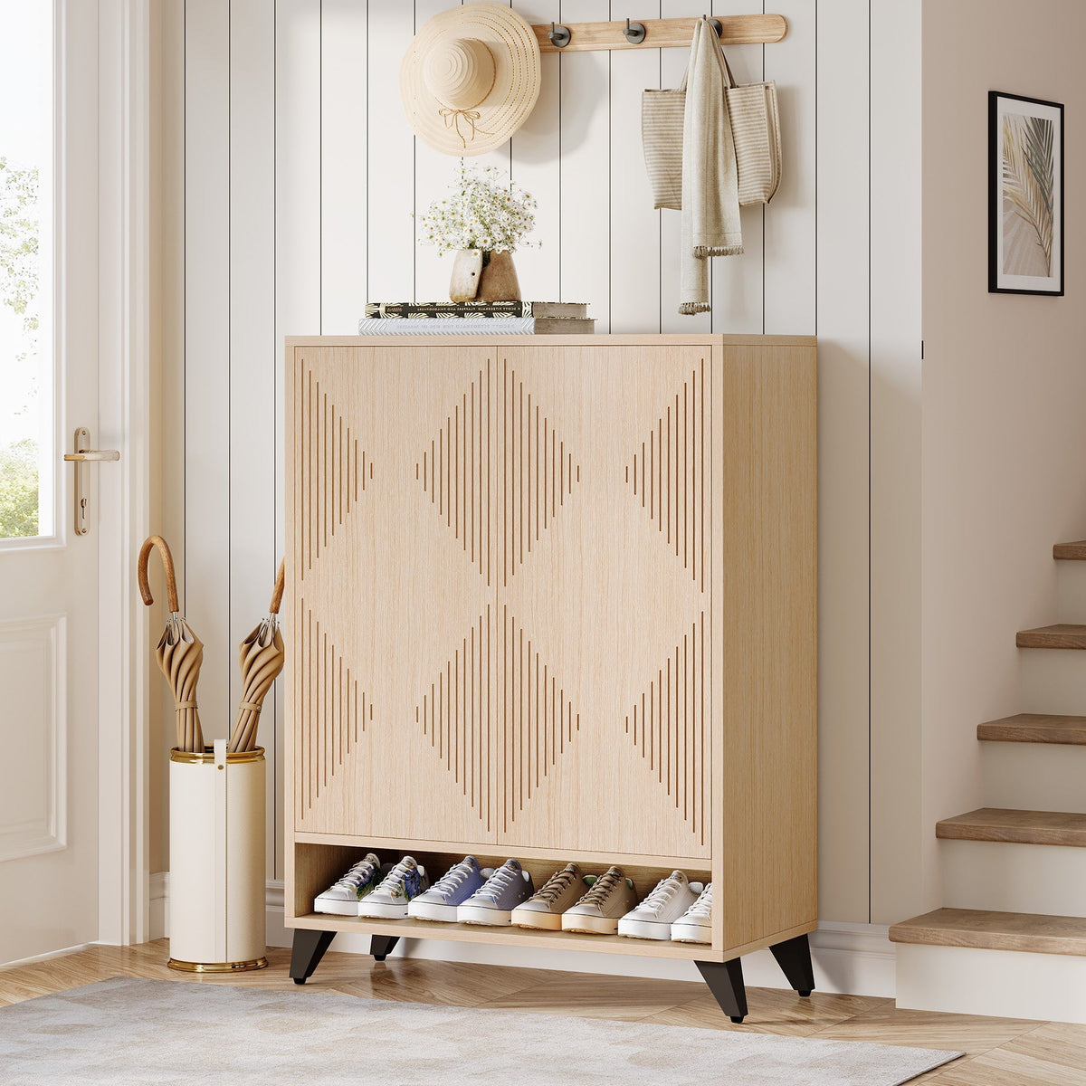6-Tier Shoe Cabinet with Doors, Modern Shoe Organizer with Adjustable Shelves
