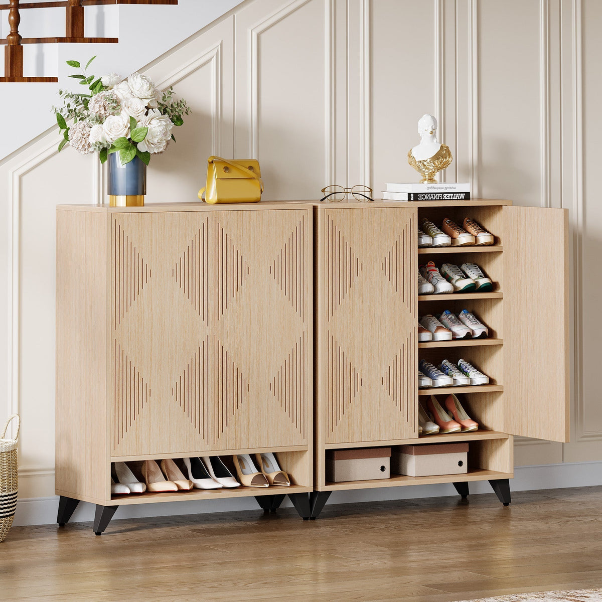 6-Tier Shoe Cabinet with Doors, Modern Shoe Organizer with Adjustable Shelves