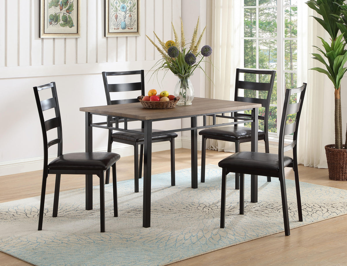Wood-Top 5-Piece Dinette Set – Black Steel Frame