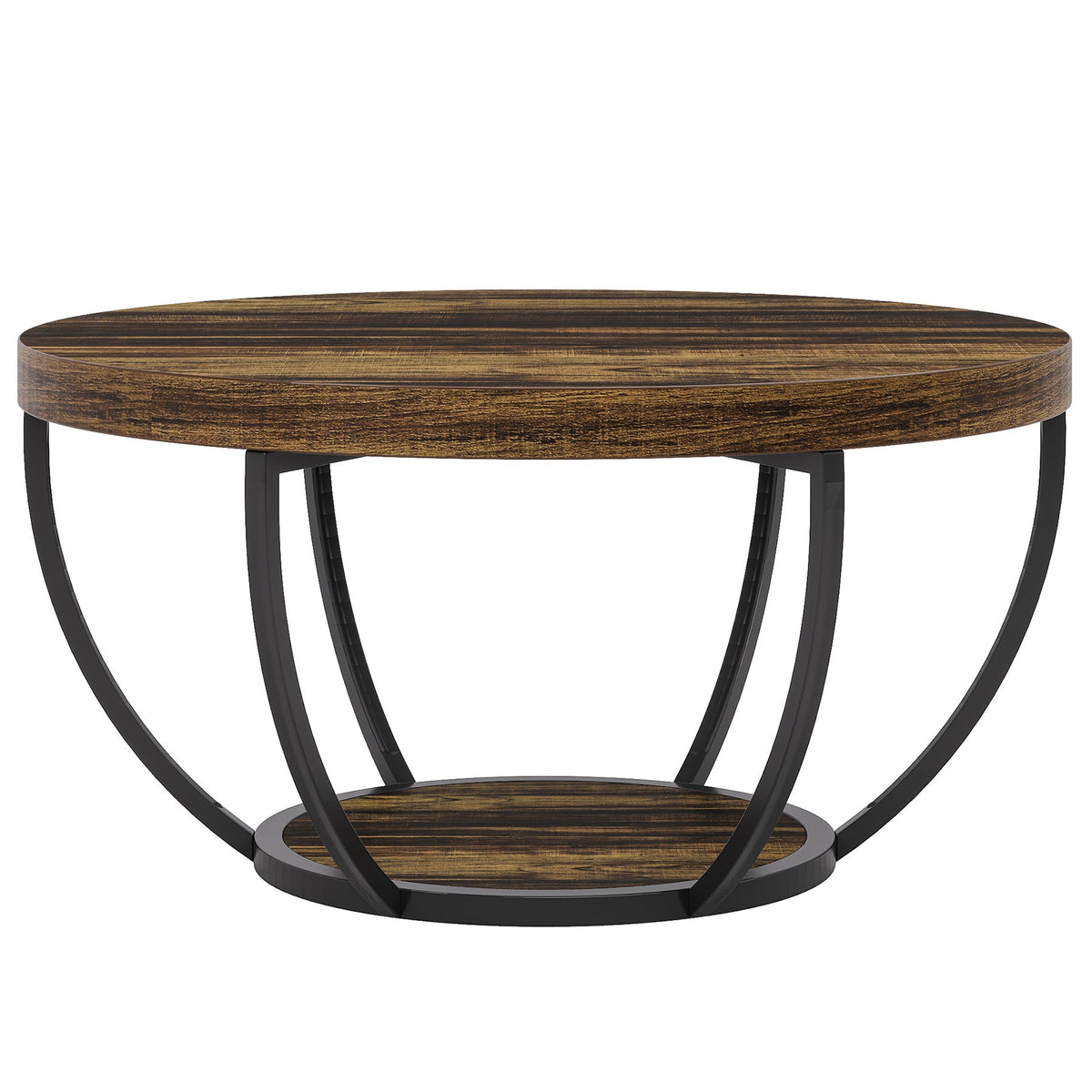 Round Coffee Table, 2-Tier Central Cocktail Table with Shelves
