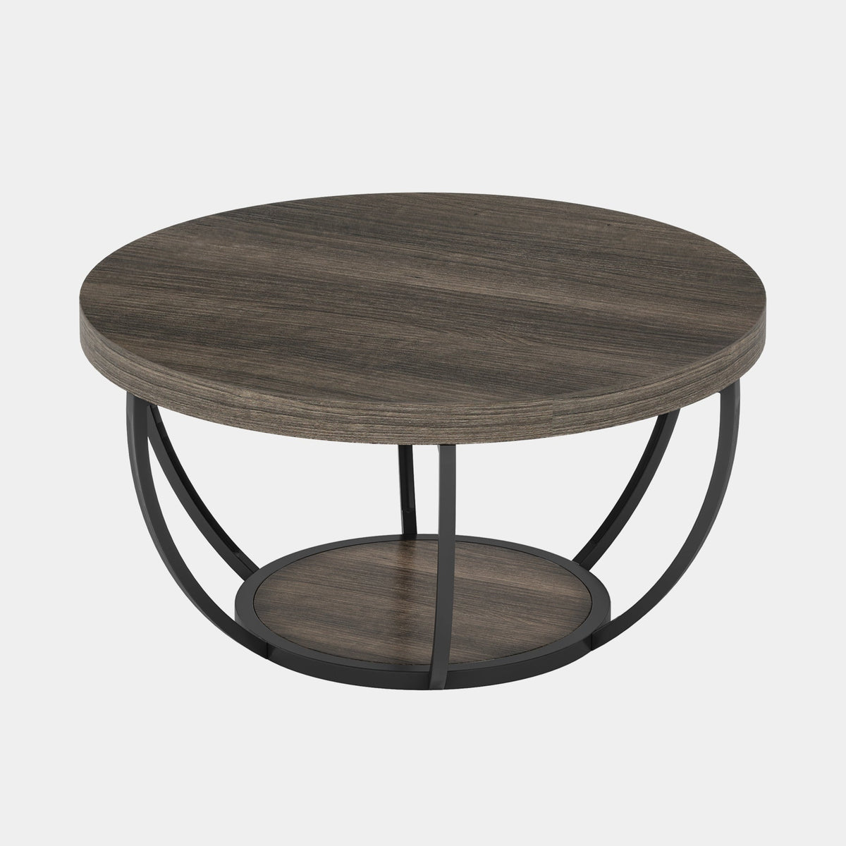 Round Coffee Table, 2-Tier Central Cocktail Table with Shelves