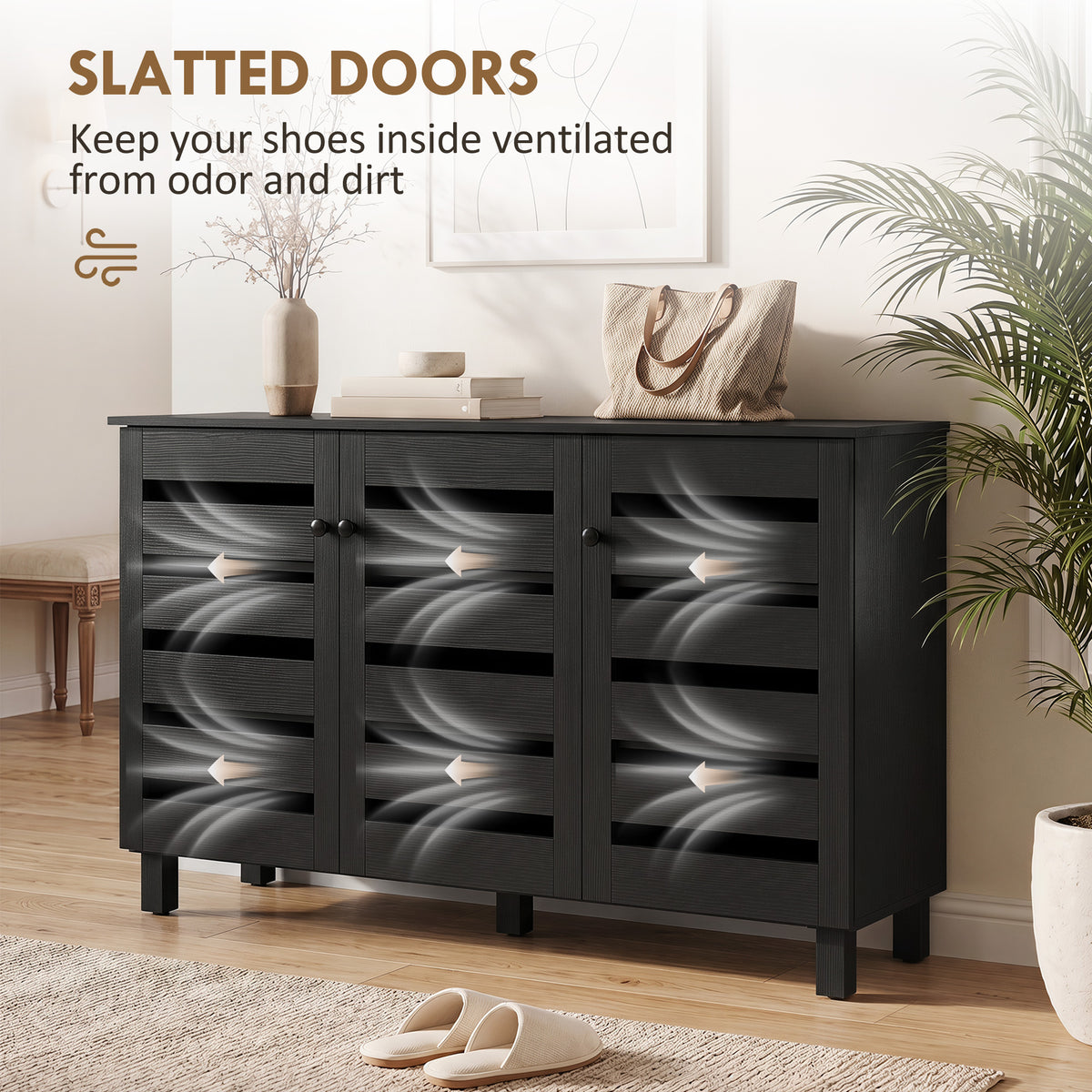 Shoe Cabinet with 3 Slatted Doors – 44"W x 26"H