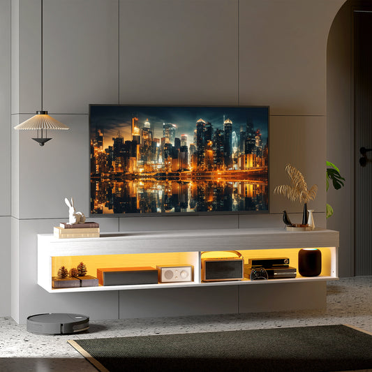Modern Wall Mounted TV Stand with Storage and LED Lights for TVs up to 75" – 71" Wide