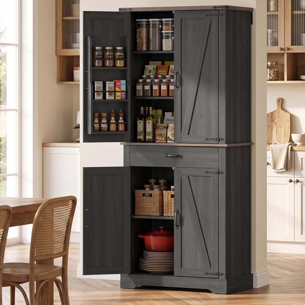 Farmhouse Pantry Cabinet with Barn Doors – 30"W x 71"H