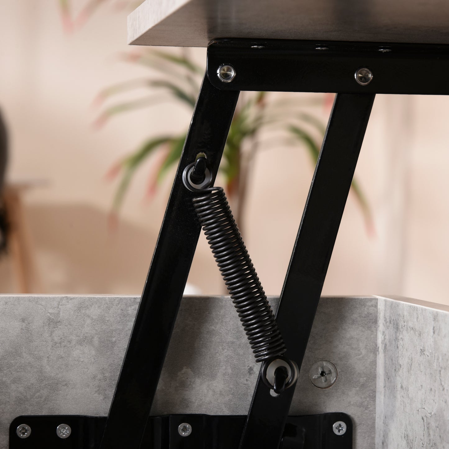 Modern Grey Lift Top Coffee Table with Hidden Storage, Adjustable Height, Faux Marble Finish