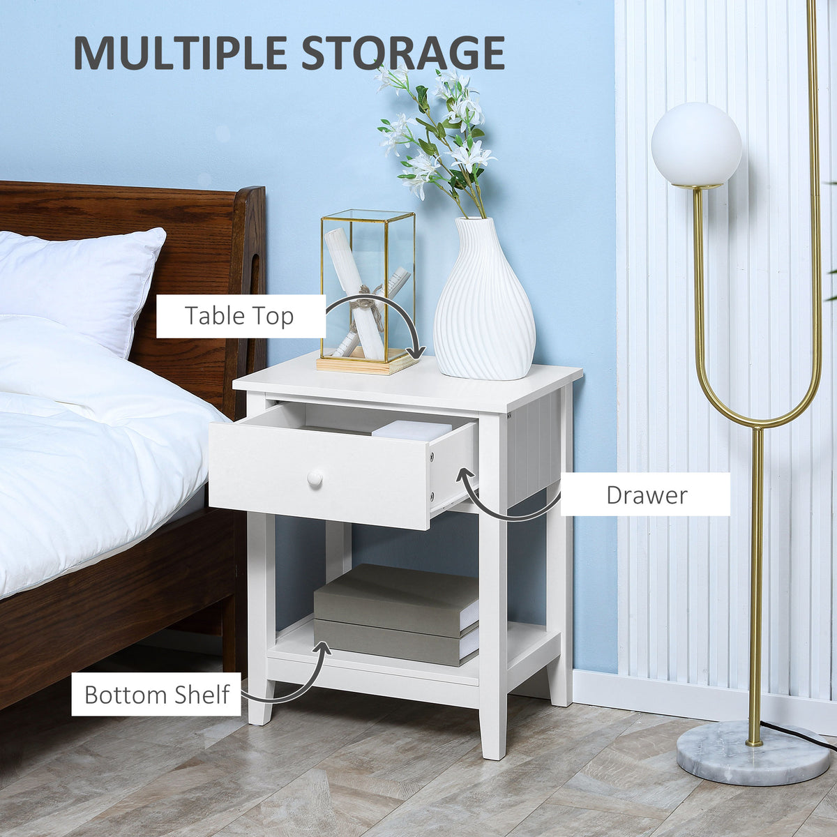 Nightstand with Drawer and Storage Shelf – 20"W x 24"H