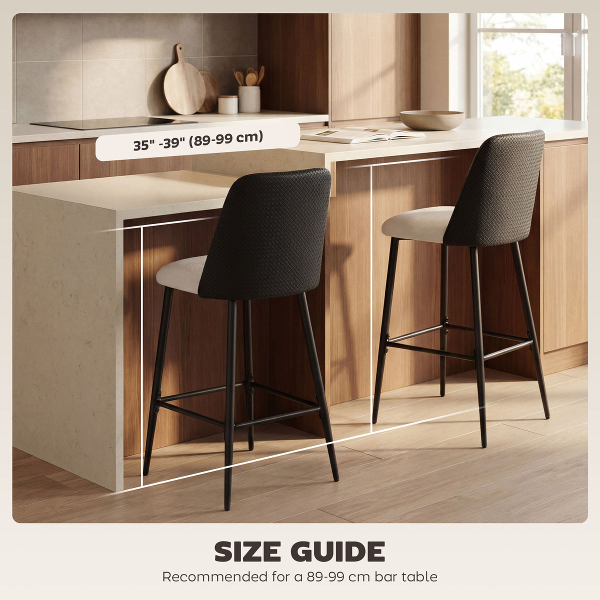 Two-Tone 26" Counter Stools with Woven PU Backrest, Set of 2, Black