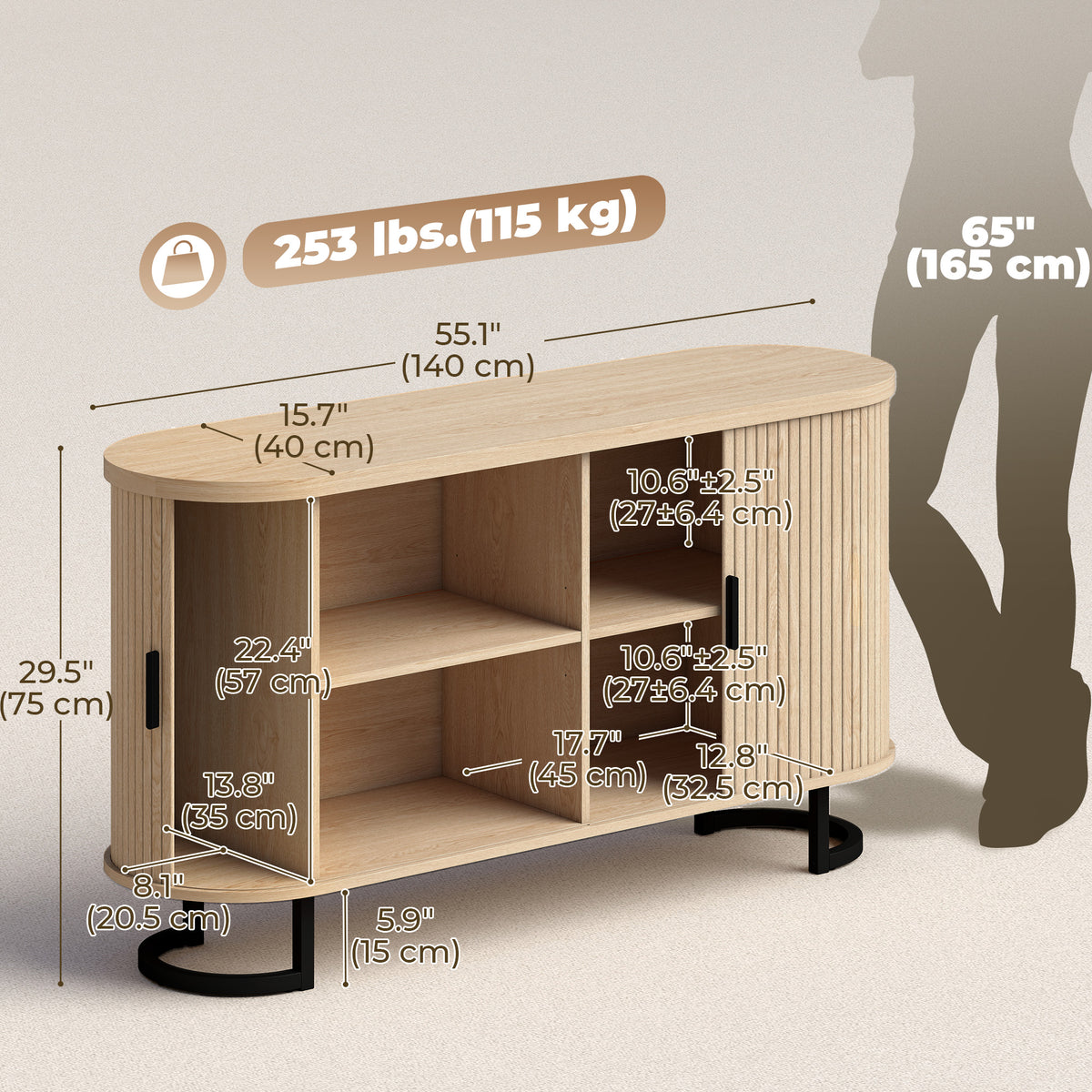 Modern Coffee Bar Cabinet with Sliding Doors and Adjustable Shelves – 55"W x 30"H