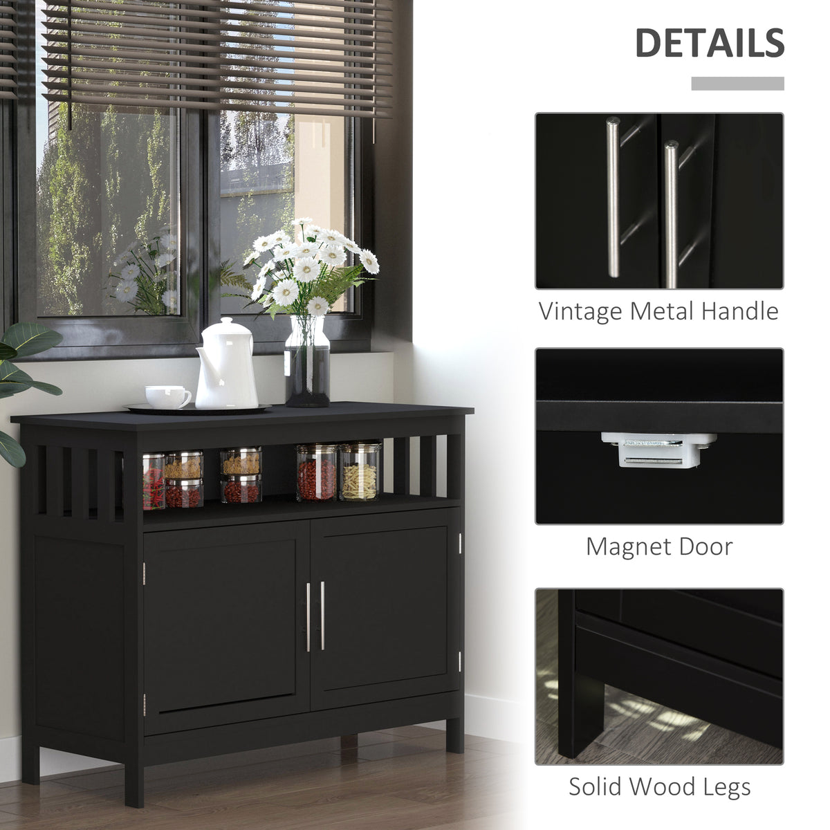 Kitchen Sideboard with 2-Level Cabinet and Open Shelf – 39"W x 32"H
