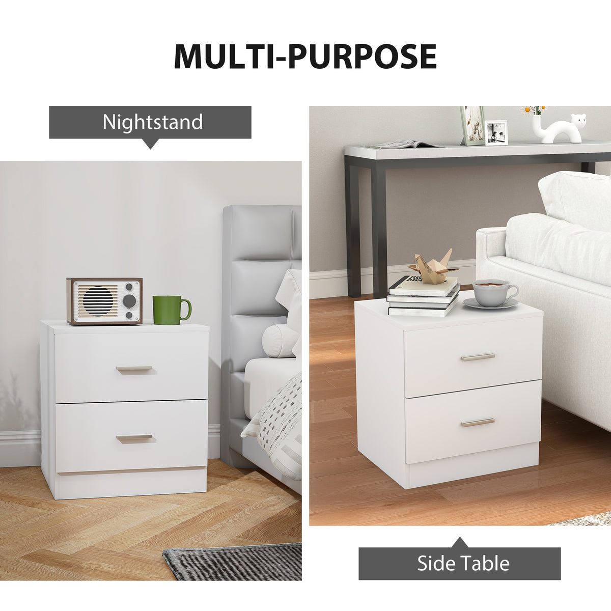 Modern 2-Drawer Nightstand – 18"W x 19"H