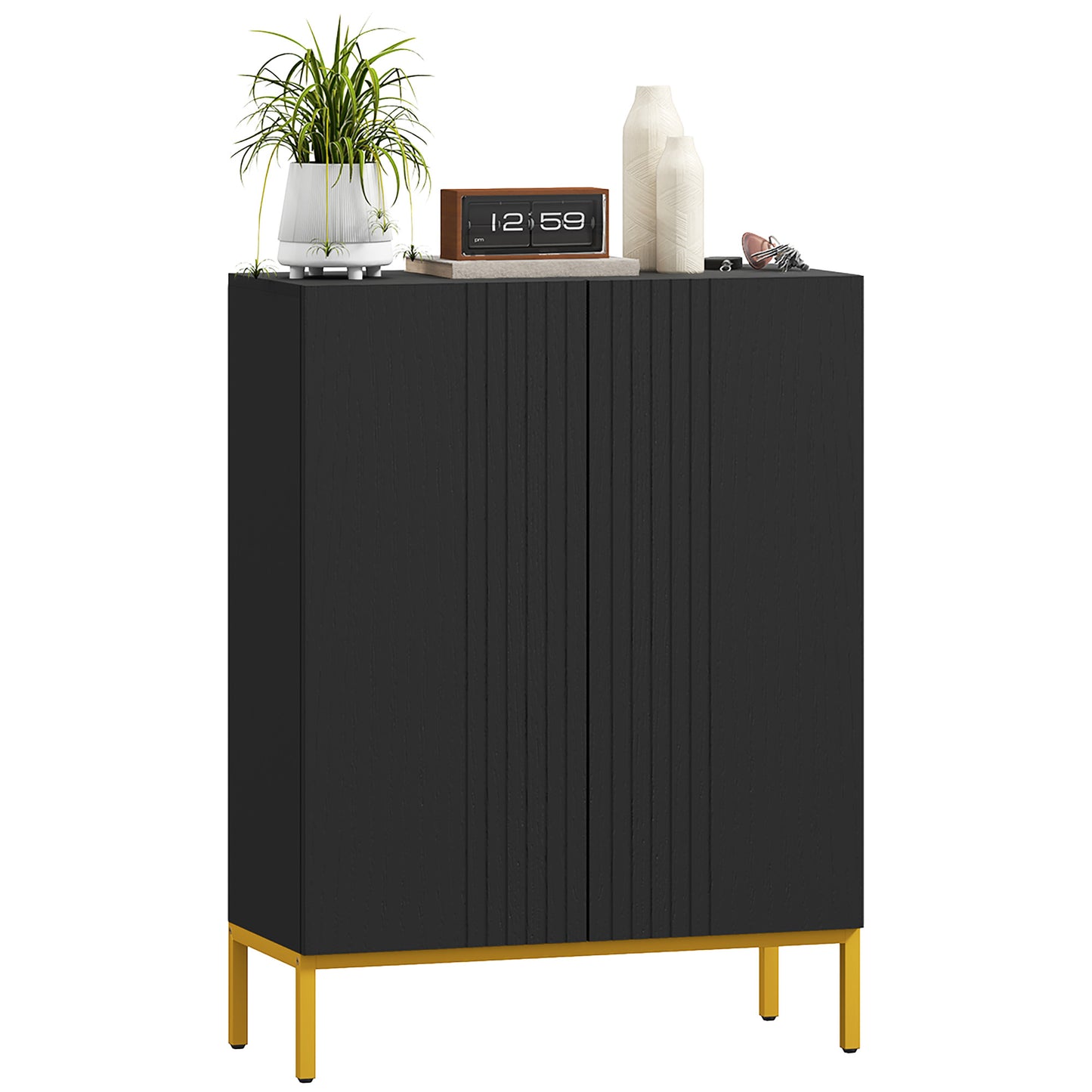 HOMCOM Slim Black Shoe Storage Cabinet with Adjustable Shelves for 15-20 Pairs