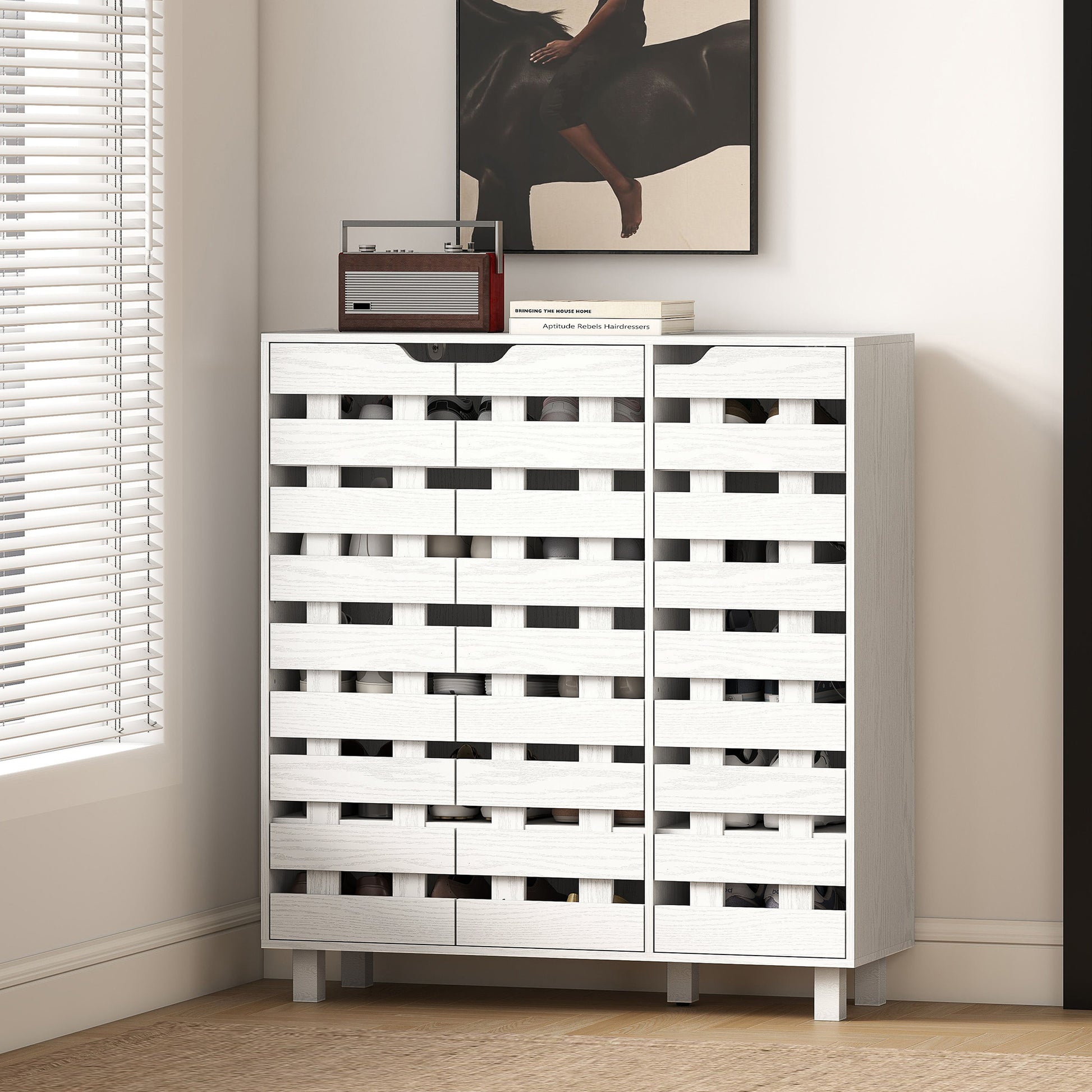 HOMCOM White 20-Pair Entryway Shoe Cabinet with Ventilated Adjustable Shelves