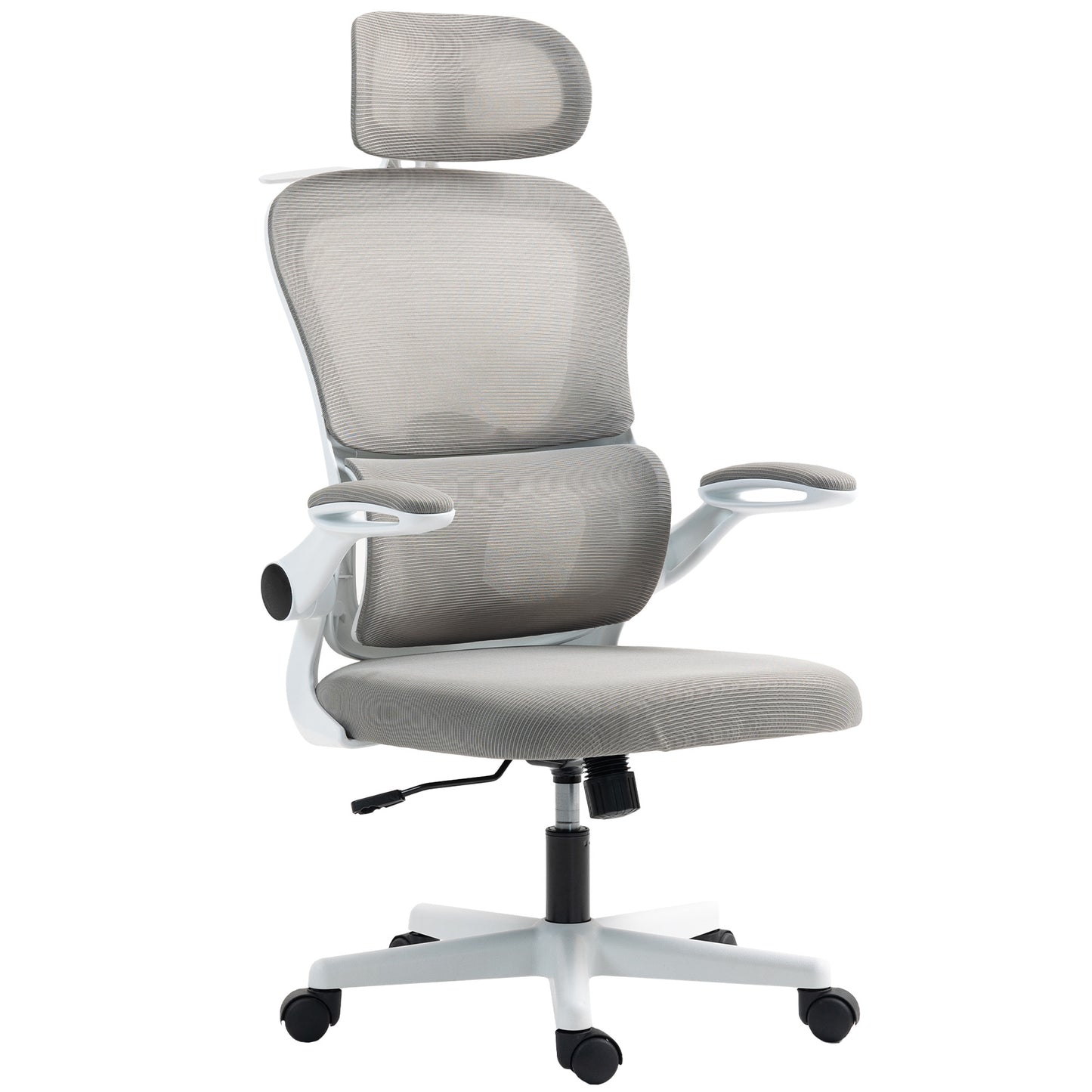 HOMCOM Ergonomic Mesh Office Chair: Flip-up Armrests, Rotatable Headrest, Lumbar Support