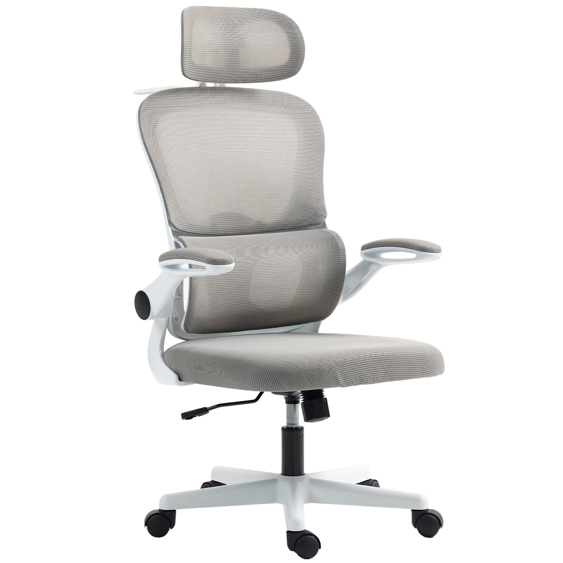 HOMCOM Ergonomic Mesh Office Chair: Flip-up Armrests, Rotatable Headrest, Lumbar Support