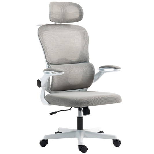 HOMCOM Ergonomic Mesh Office Chair: Flip-up Armrests, Rotatable Headrest, Lumbar Support