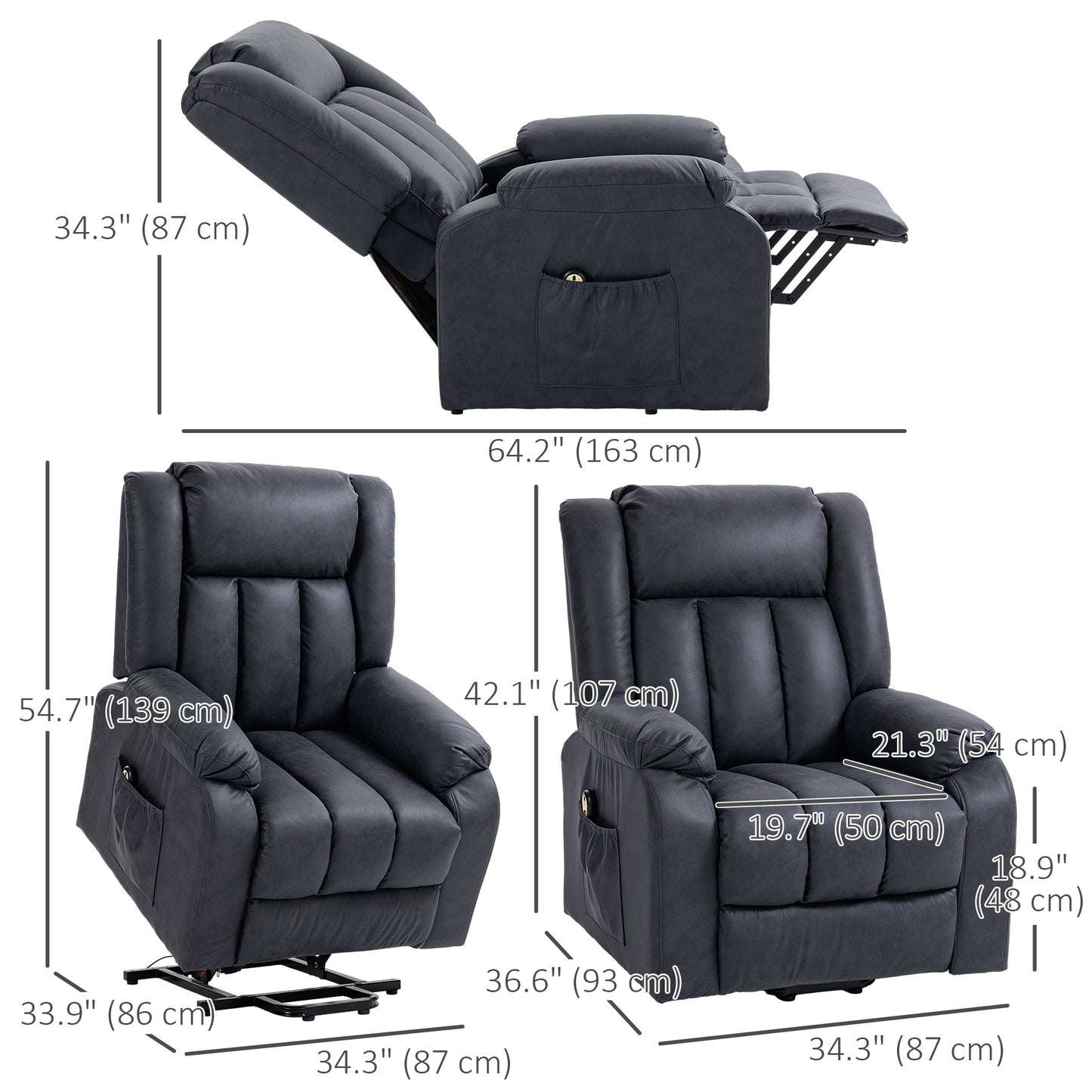 HOMCOM Electric Power Lift Recliner Chair for Elderly Microfibre Side Pockets