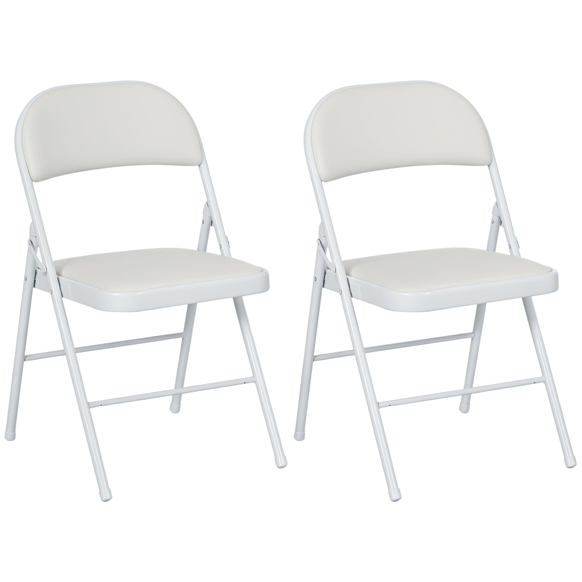 HOMCOM 2-Pack White PU Leather Padded Folding Chairs with Open Back