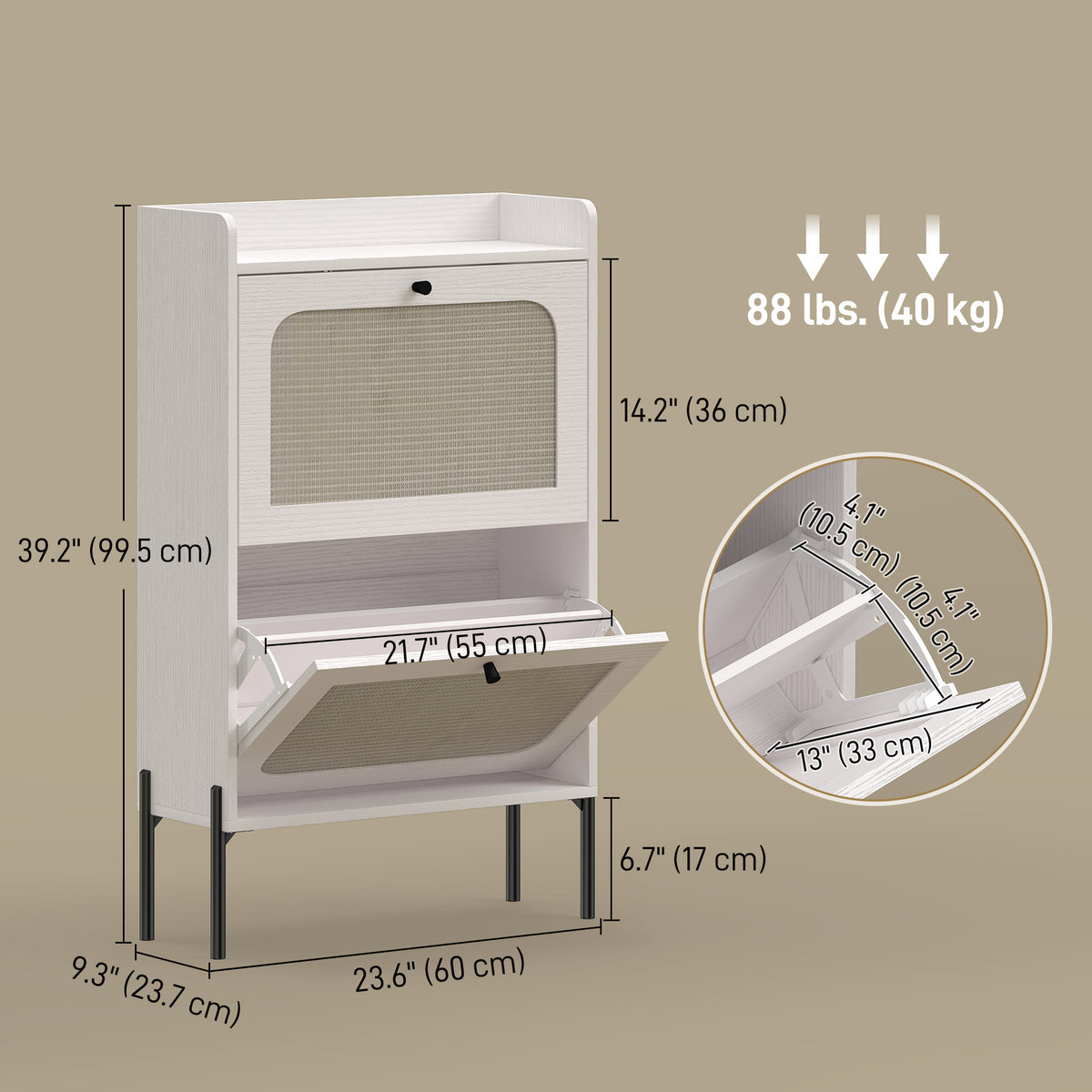 Shoe Cabinet with 2 Flip Drawers – 24"W x 39"H