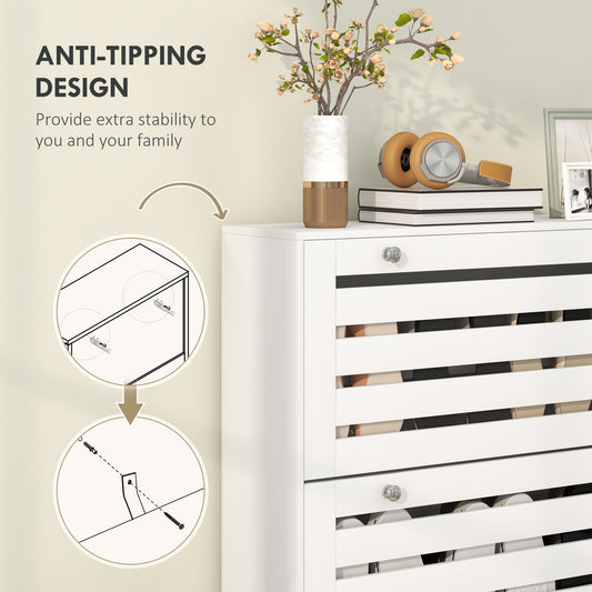 Modern Narrow White Shoe Storage Cabinet with 3 Flip Drawers, Adjustable Shelves