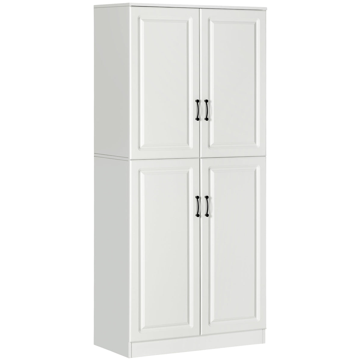 Freestanding Kitchen Pantry Cabinet with 4 Hinged Doors and Adjustable Shelves – 32"W x 71"H