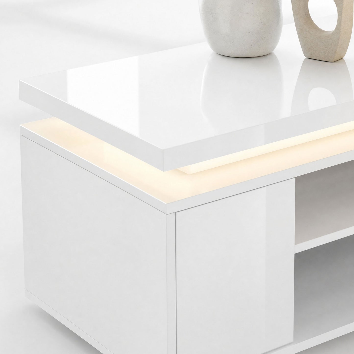 HOMCOM TV Stand with LED Lights, High Gloss White