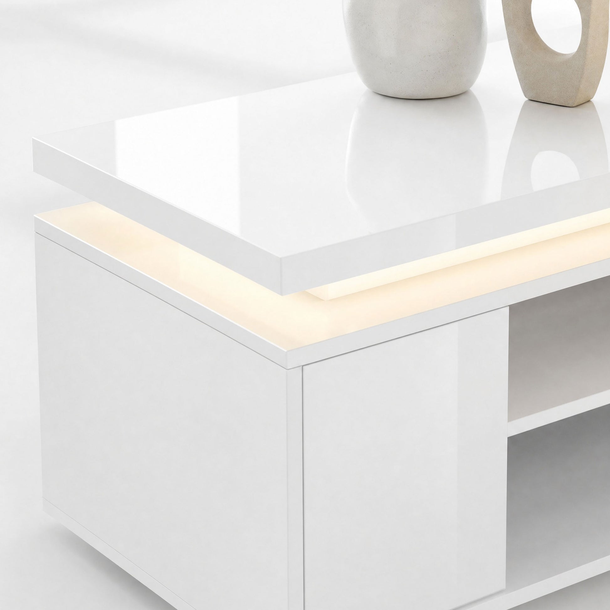 HOMCOM TV Stand with LED Lights, High Gloss White