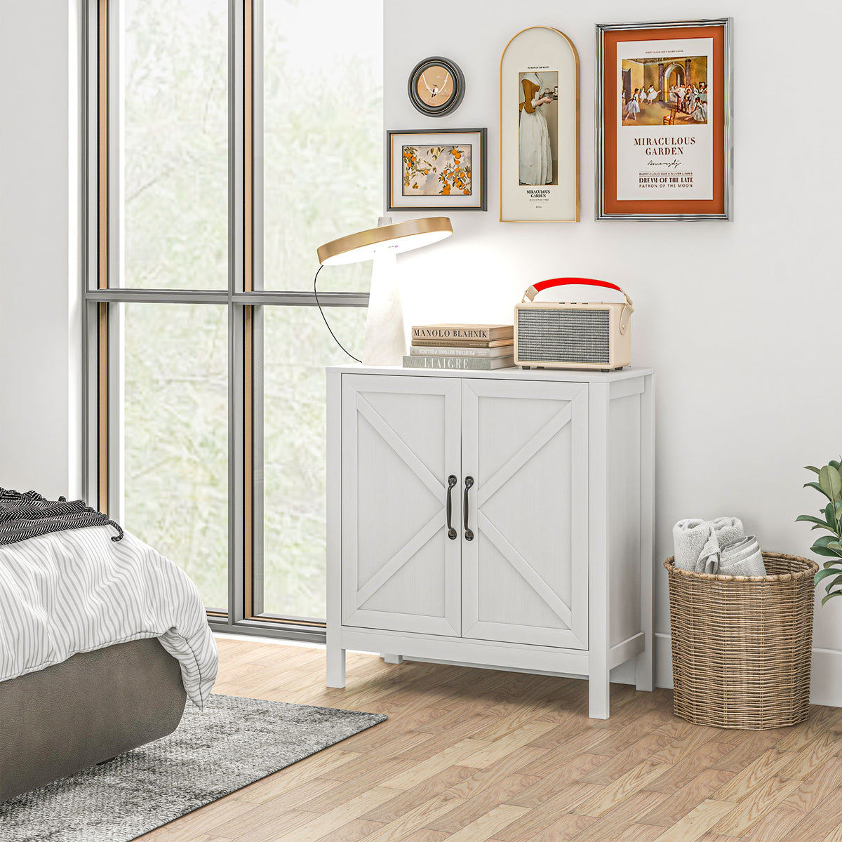 Kitchen Storage Cabinet with Barn Door and Adjustable Shelves – 32"W x 34"H