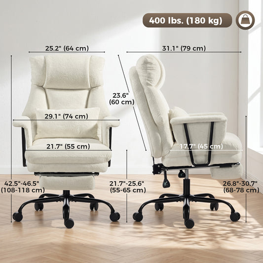 Office Chair, 400 lbs Heavy Duty Velvet Computer Desk Chair with Lumbar Support, Cream White