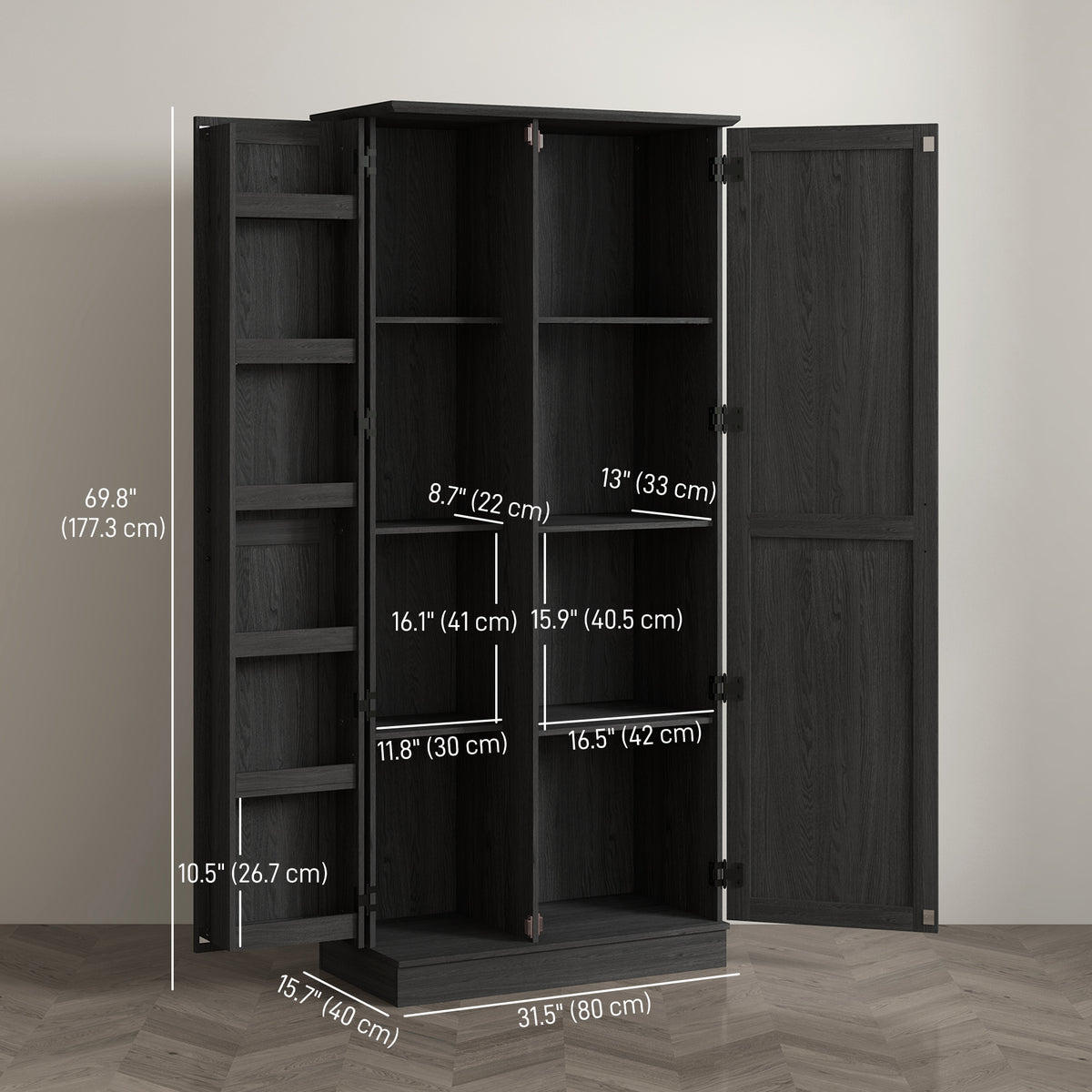 Tall Kitchen Pantry Cabinet with Door Shelves and Adjustable Shelves – 32"W x 70"H