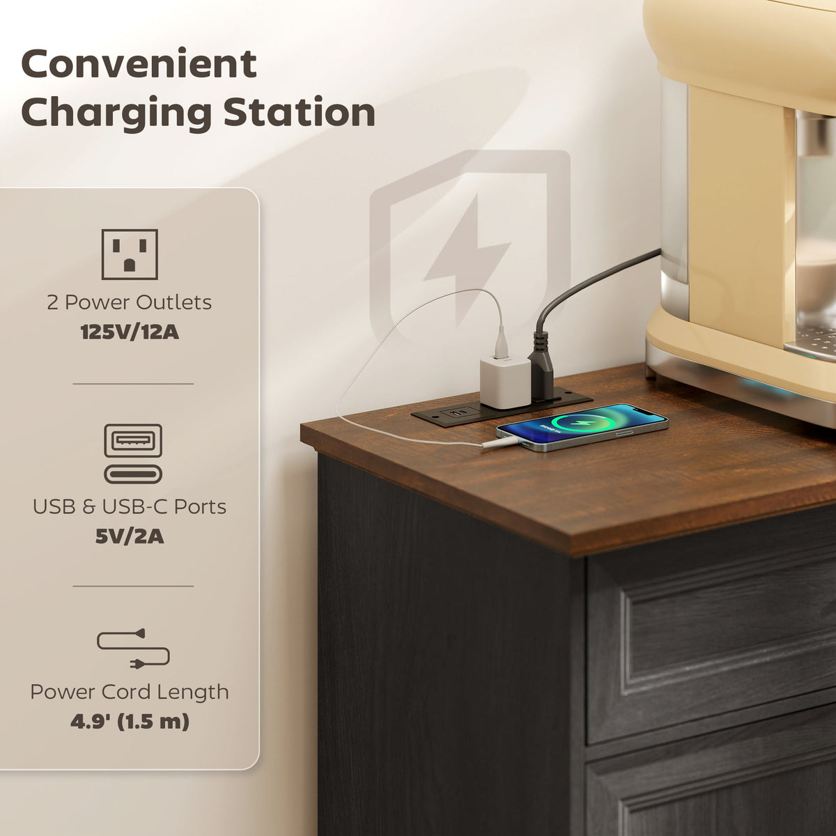 Farmhouse Sideboard with Charging Station – 55"W x 33"H