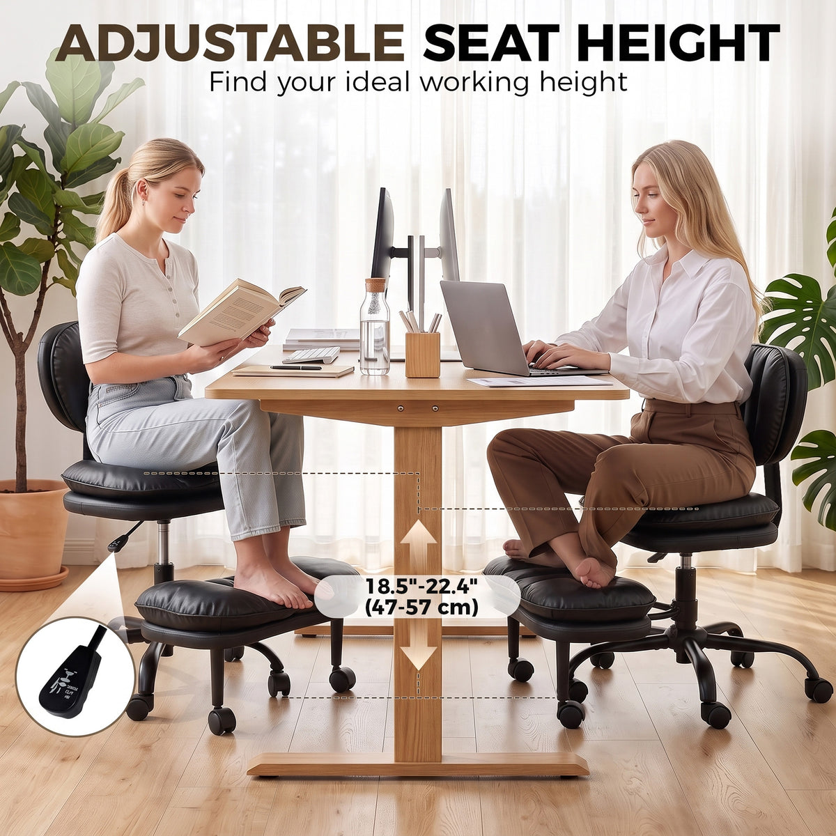 Ergonomic Cross Legged Office Chair with Detachable Footrest, Black
