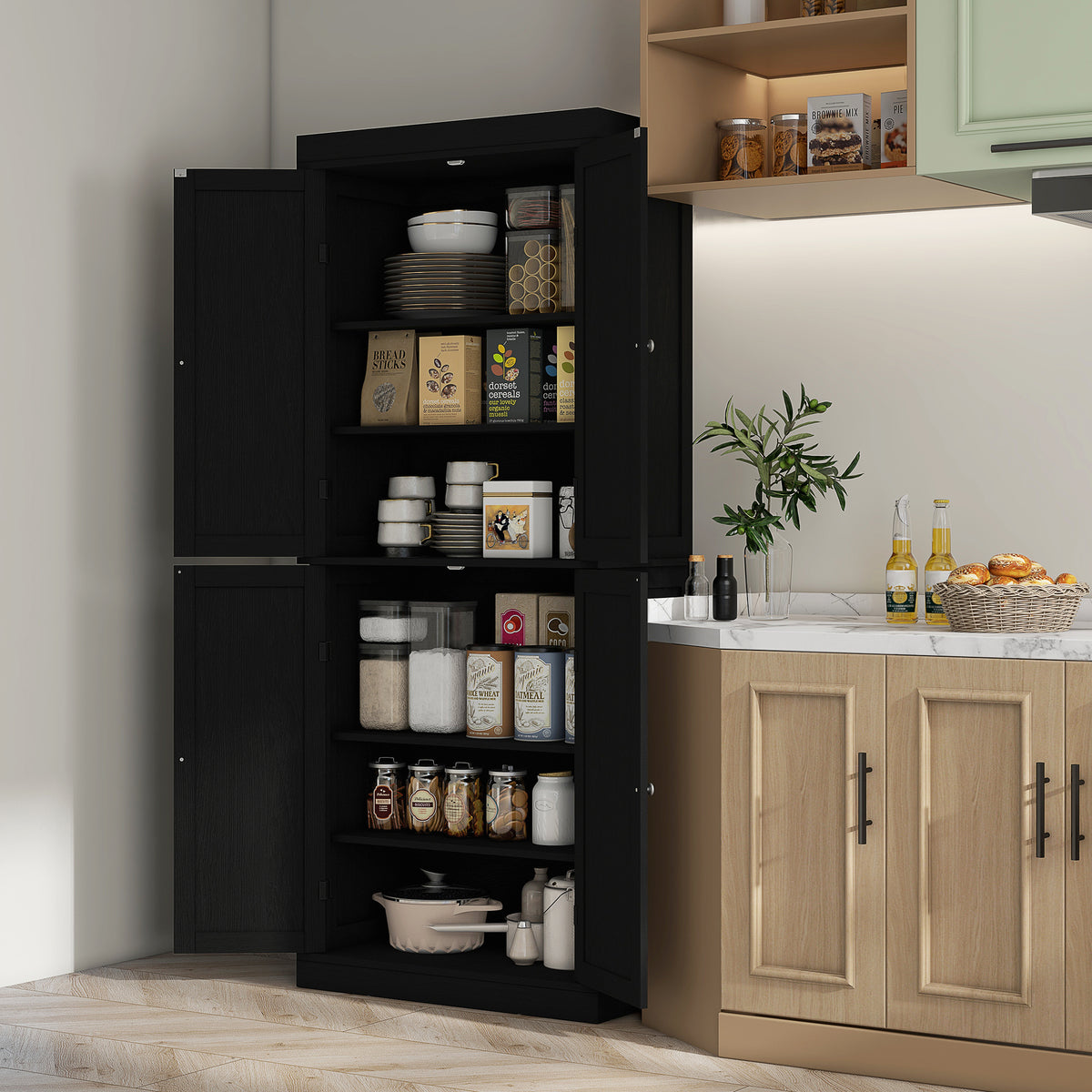 Freestanding Kitchen Pantry Cabinet with 4 Doors – 30"W x 73"H