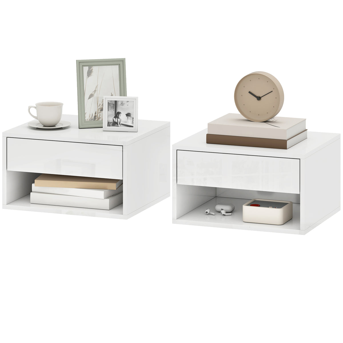 High Gloss Floating Nightstands, Set of 2 – 15"W x 8"H