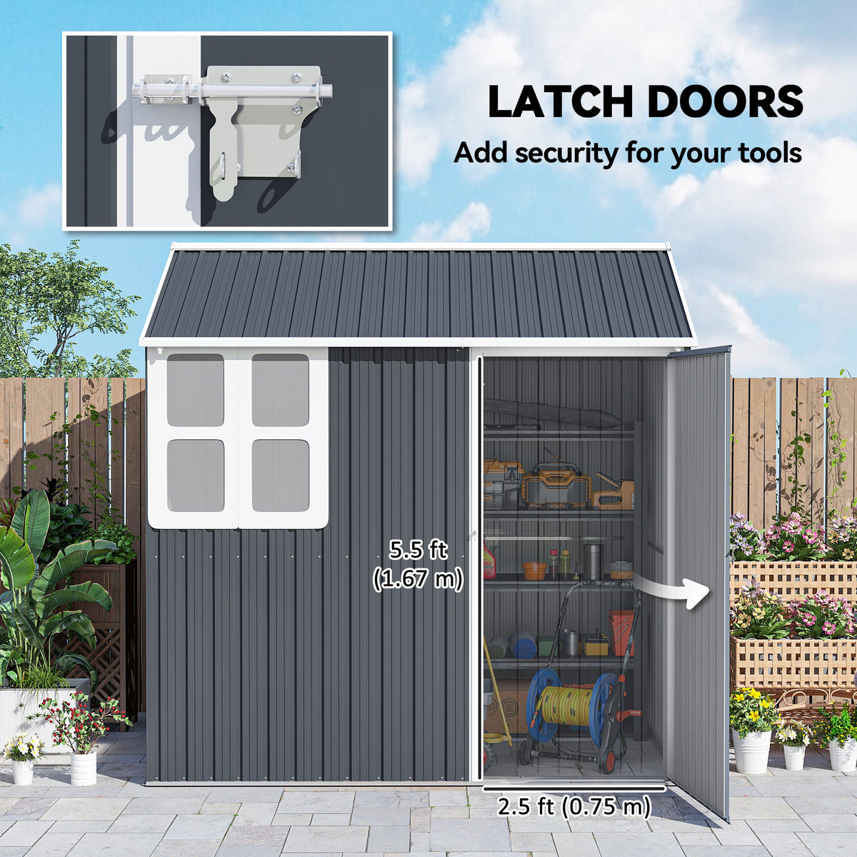 7' x 5.5' Metal Garden Storage Shed, Outdoor Tool Storage House with Lockable Door, Vents, Sloped Roof