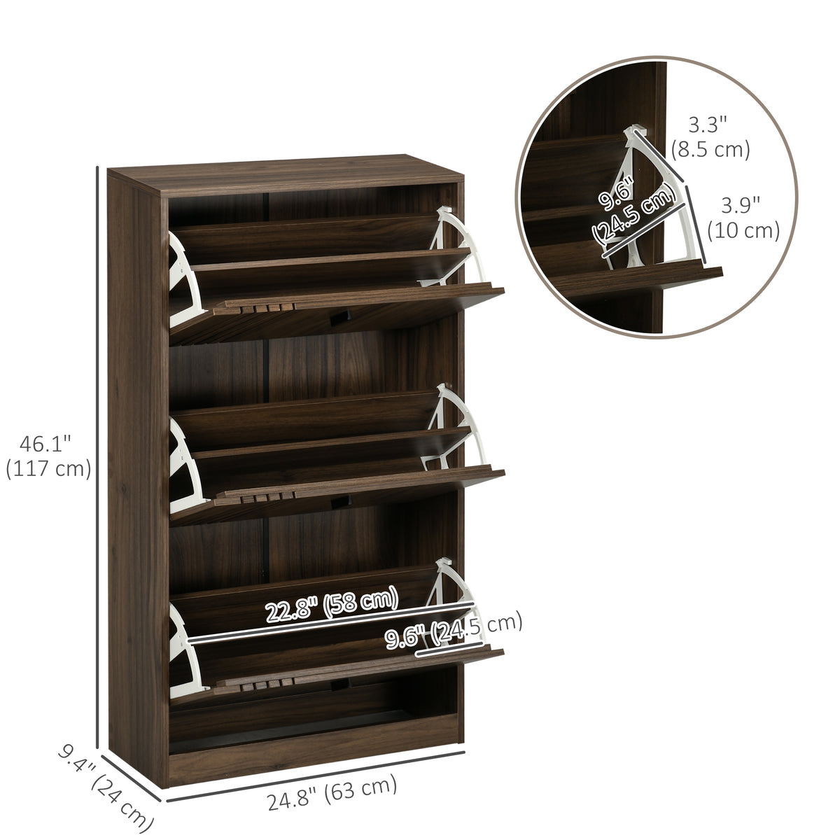 Shoe Cabinet with 3 Flip Drawers for 18 Pairs – 25"W x 46"H