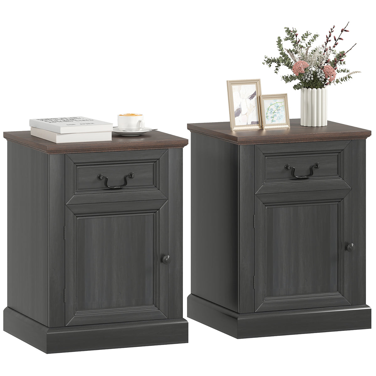 Nightstands with Drawer and Cabinet, Set of 2 – 18"W x 24"H