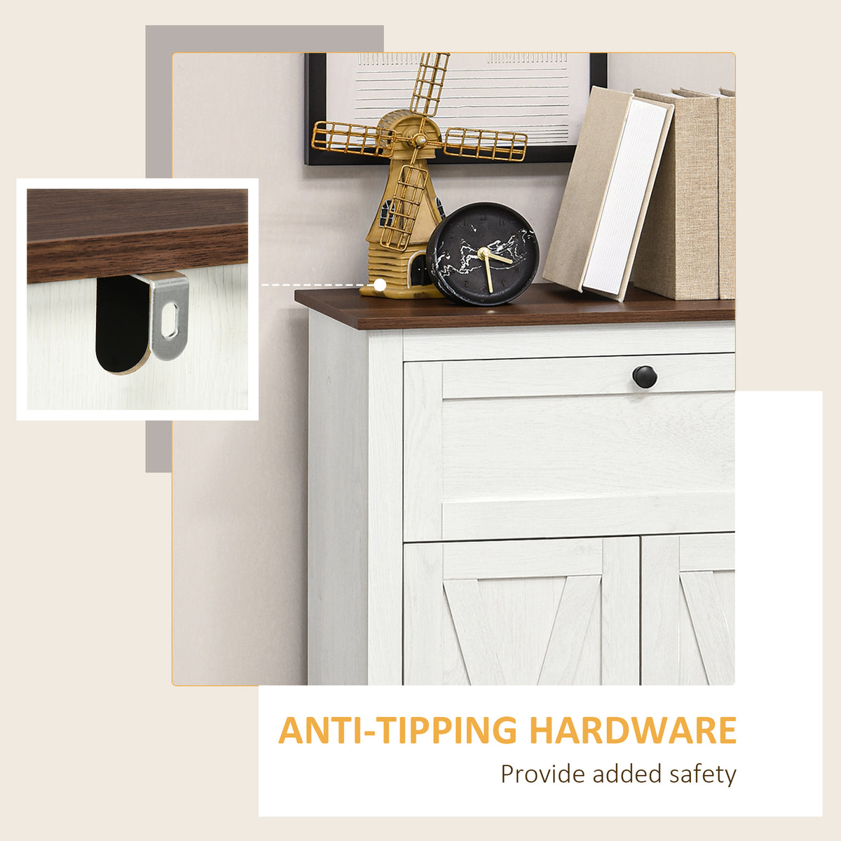 Farmhouse Sideboard Storage Cabinet with Doors and Drawer – 24"W x 35"H