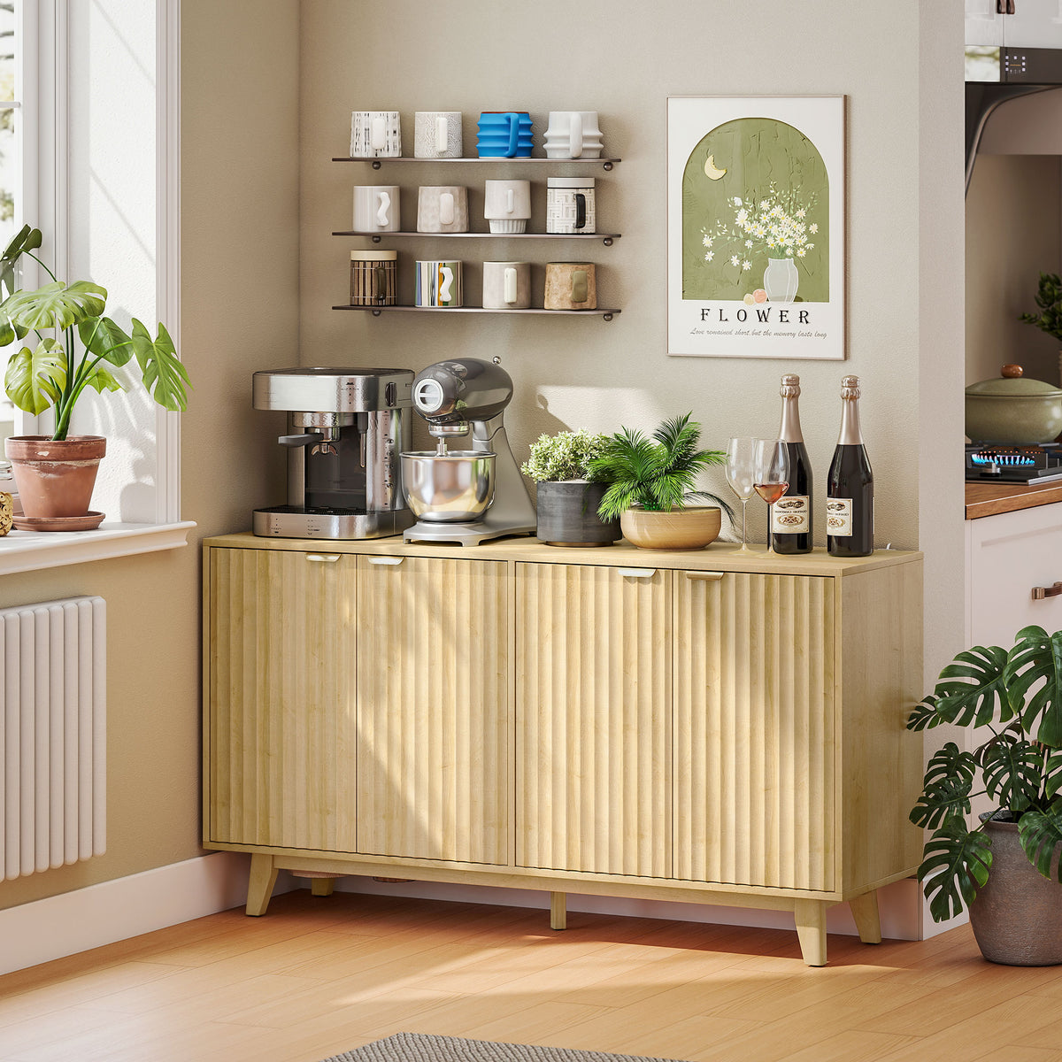 Coffee Bar Cabinet with 4 Doors – 55"W x 30"H