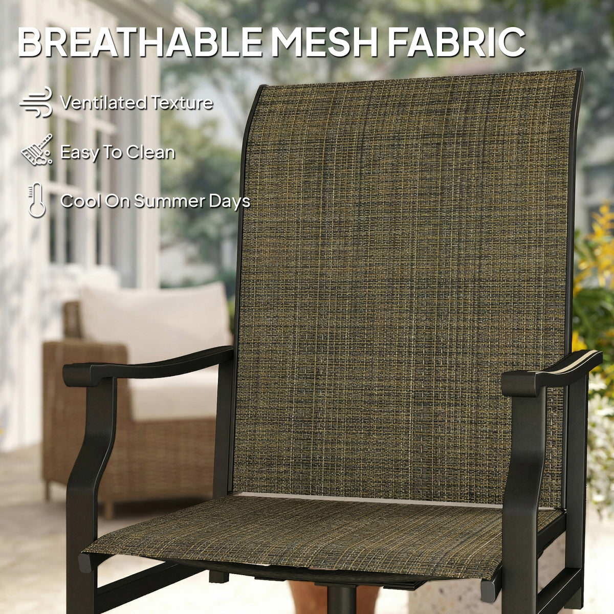 Patio Swivel Chair Set of 2, Swivel Rocker Outdoor Chairs with High Back, for Lawn Garden Backyard Deck – Brown
