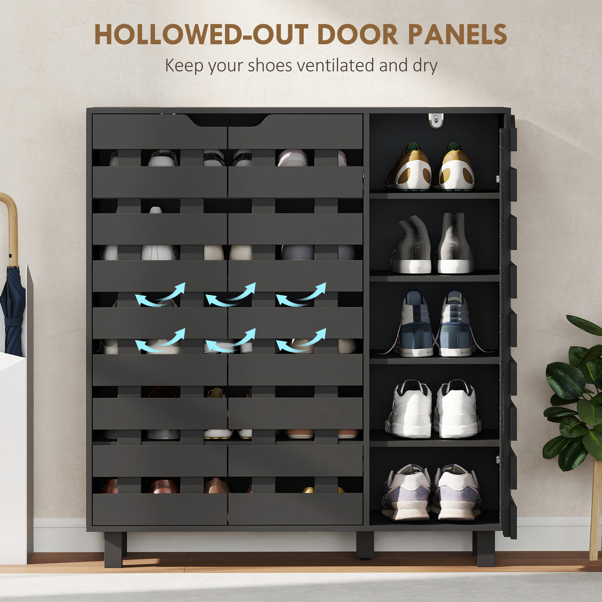 Shoe Cabinet with Hollowed-Out Doors – 34"W x 37"H