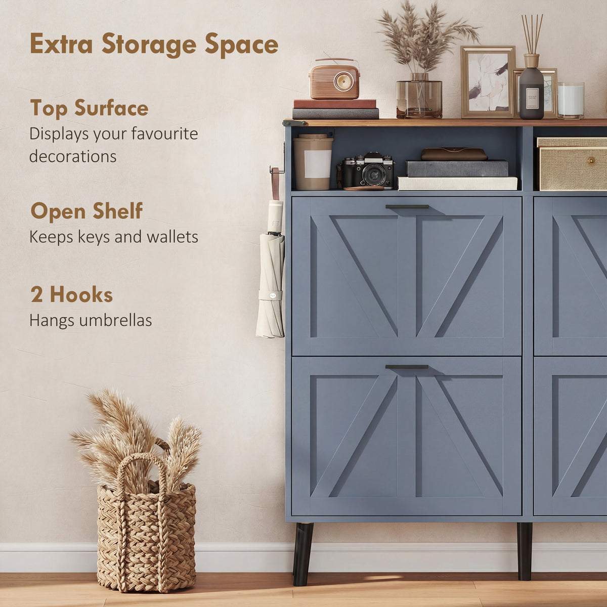 Shoe Storage Cabinet with 4 Flip Drawers – 47"W x 45"H