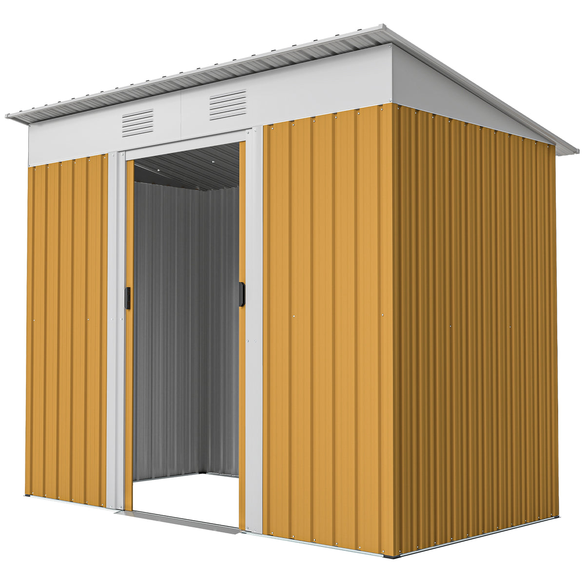 7' x 3.6' Outdoor Storage Shed, Metal Garden Tool Storage House Organizer with Lockable Sliding Doors and Vents for Backyard Patio Lawn – Yellow
