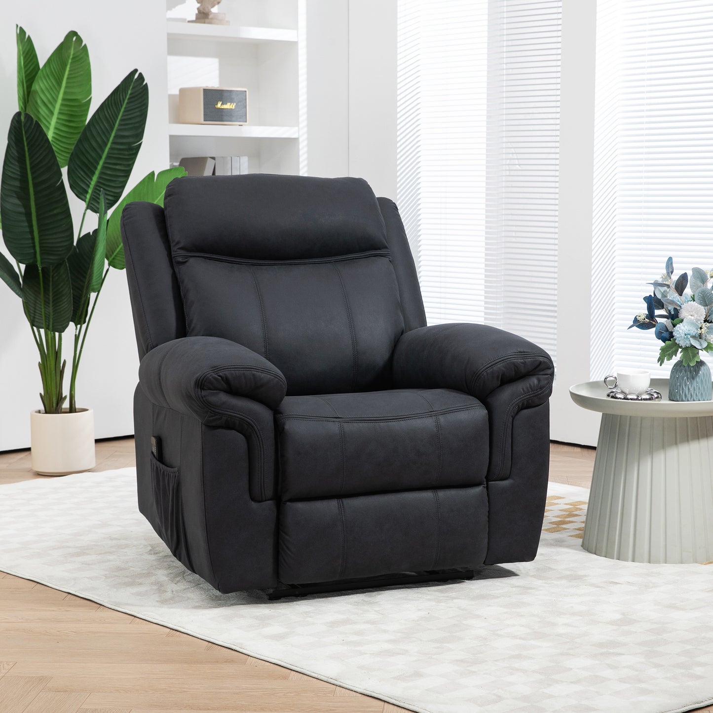 HOMCOM Black Microfiber Manual Recliner Chair with Vibration Massage, Side Pockets