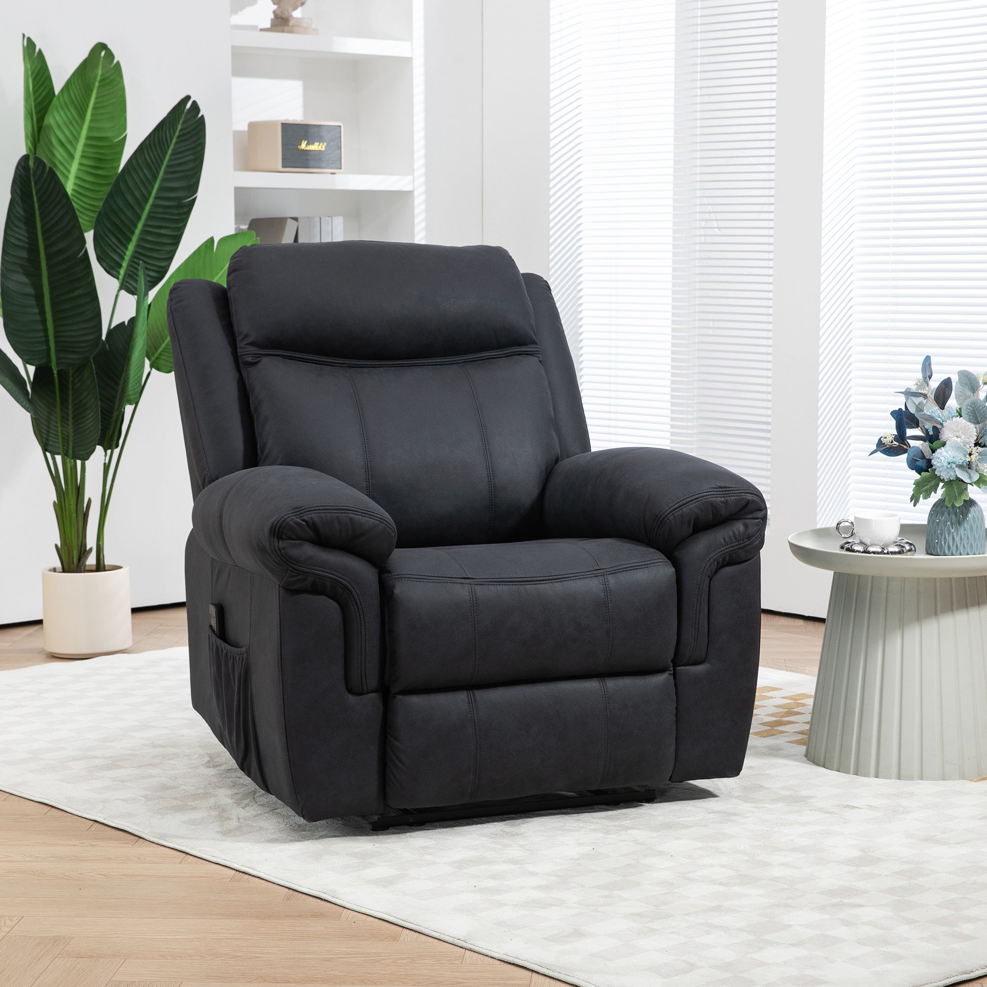 HOMCOM Black Microfiber Manual Recliner Chair with Vibration Massage, Side Pockets